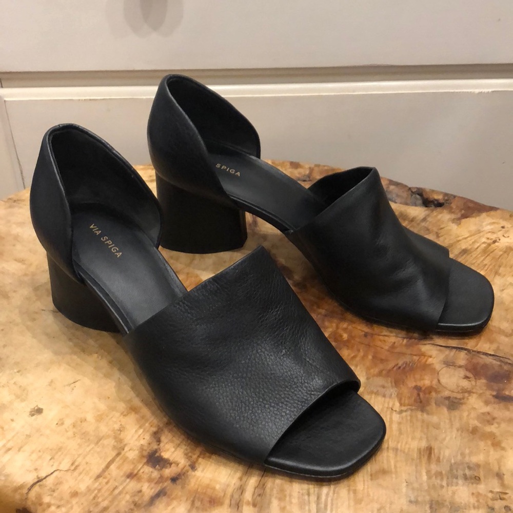 Via Spiga Black Chunky Heel Slide
